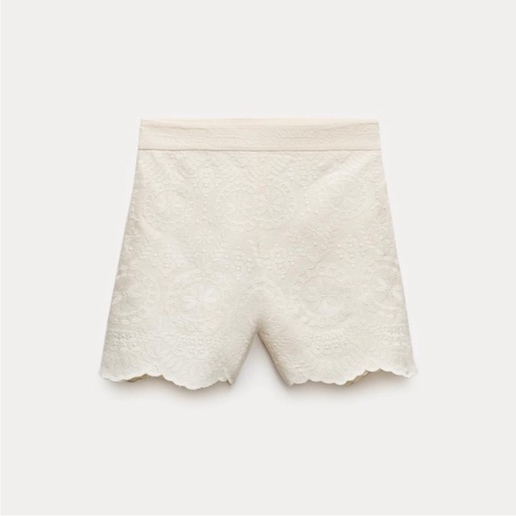 Zara Pants - NWT Zara White Embroidered Shorts